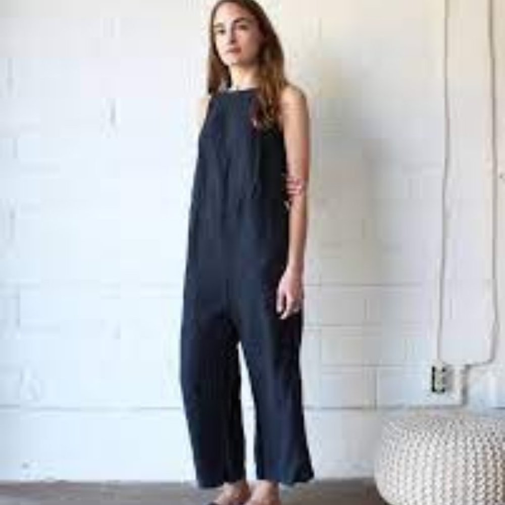 Esby Apparel Allison Cropped Jumpsuit - Almost Black - Size medium